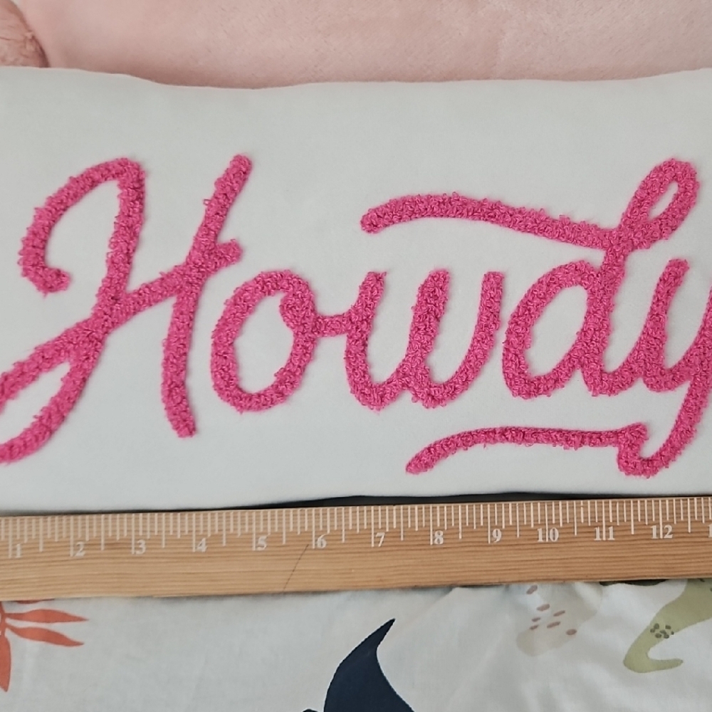 White Pillow with Pink Script Design